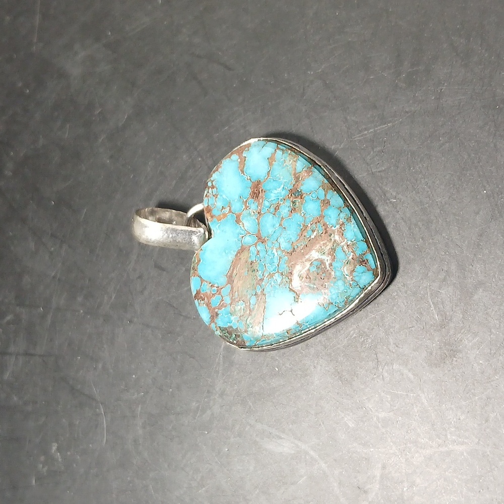 925 Silver Plated Turquoise Ethnic Heart Pendant Handmade Jewelry Size 1.5" J